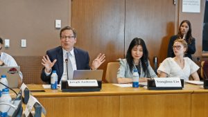Joseph Andersen and Yonghua Lin speak during the GSLDC open source AI panel at United Nations Headquarters.