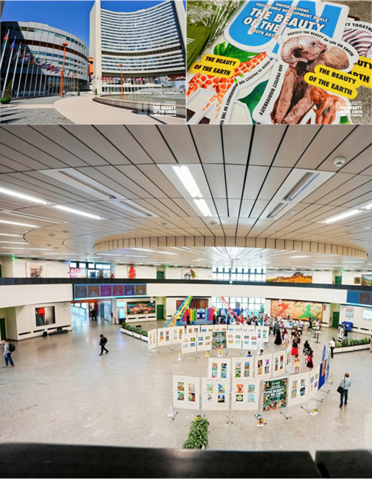Figure 1: The United Nations Office at Vienna and the exhibition venue of the “The Beauty of the Earth” Youth Art Exhibition